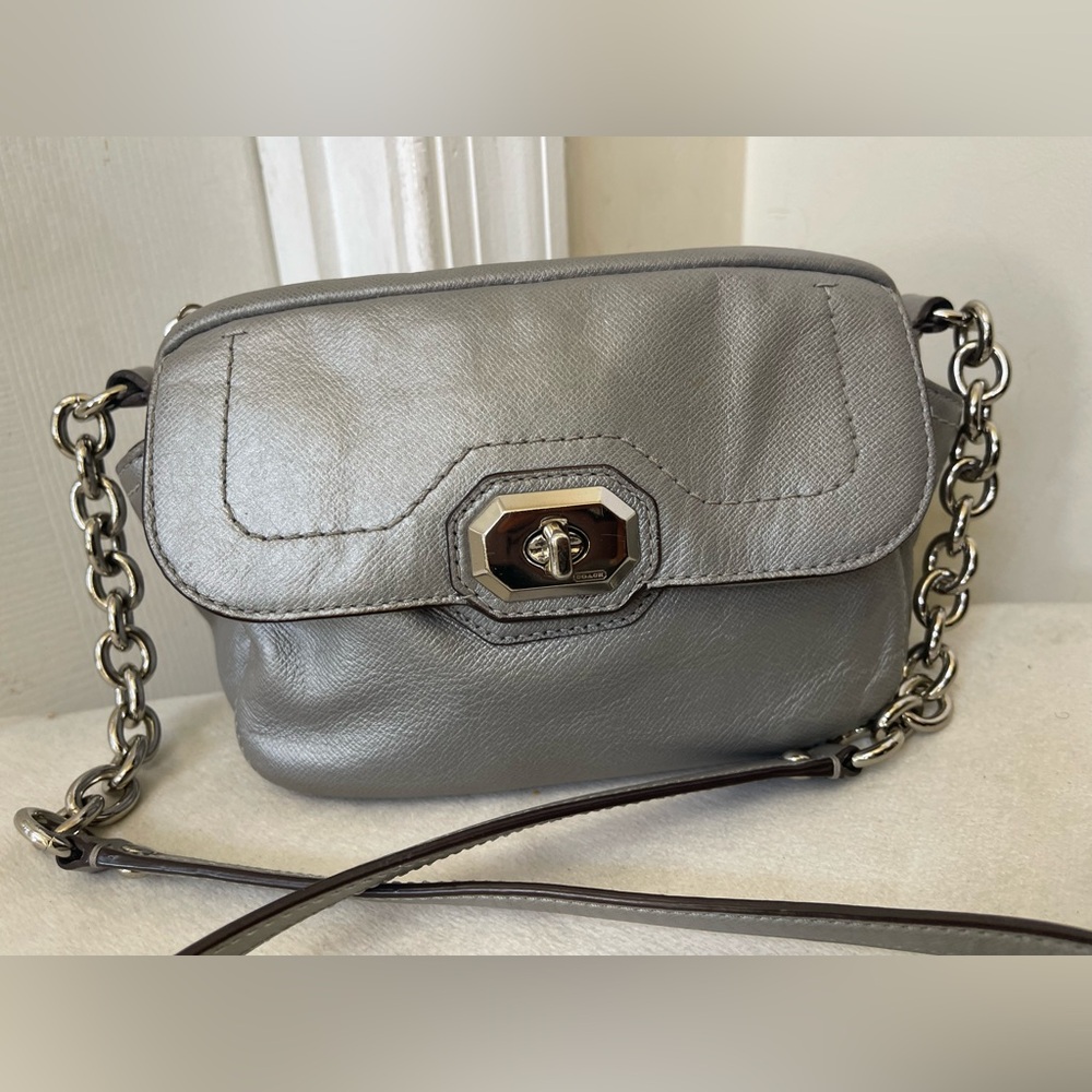 Coach metallic silver Campbell Turnlock Camera Bag.